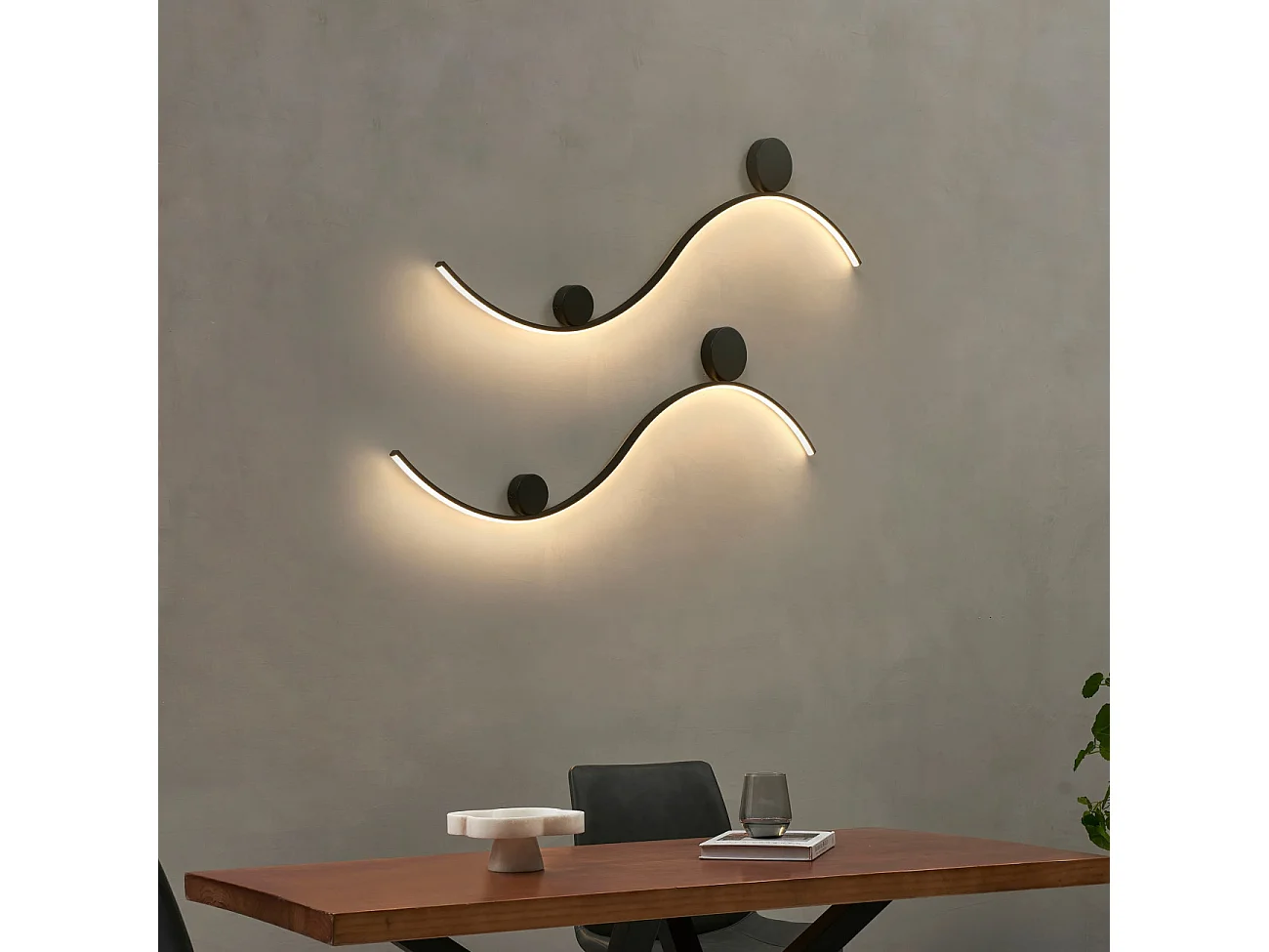 Applique LED design longue vague double support noir - Curva