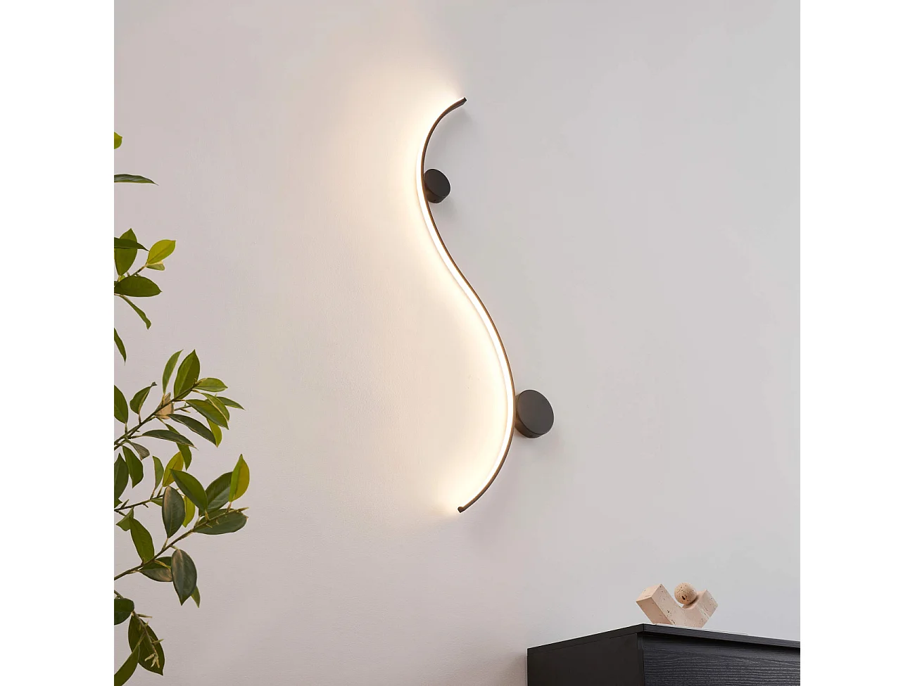 Applique LED design longue vague double support noir - Curva