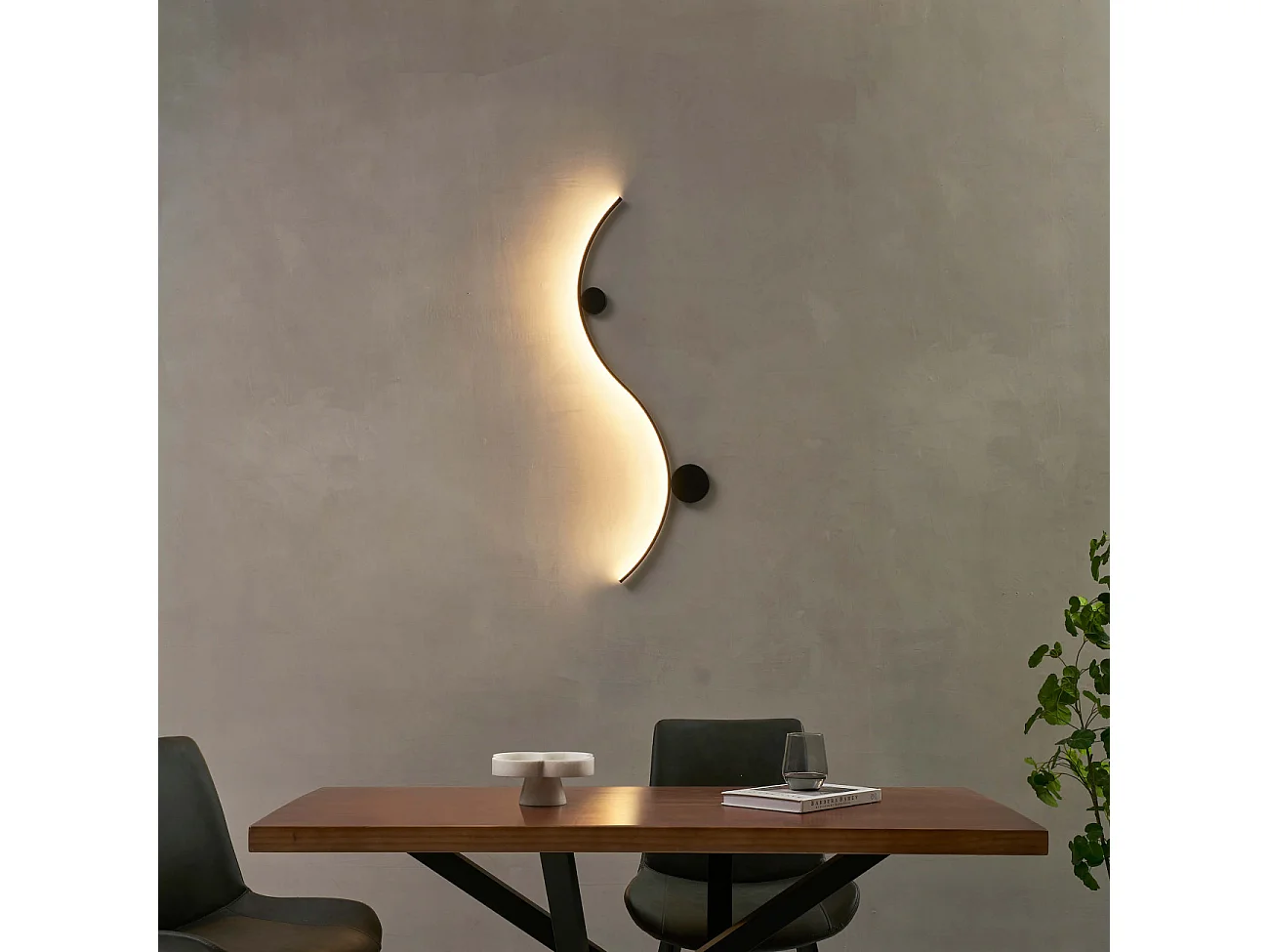 Applique LED design longue vague double support noir - Curva
