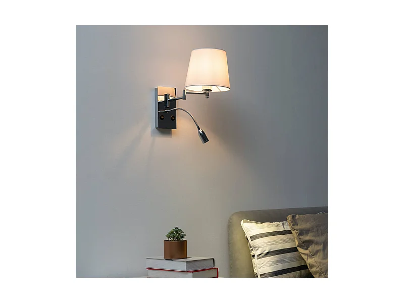 Applique murale liseuse métal chromé et tissu blanc - Aras