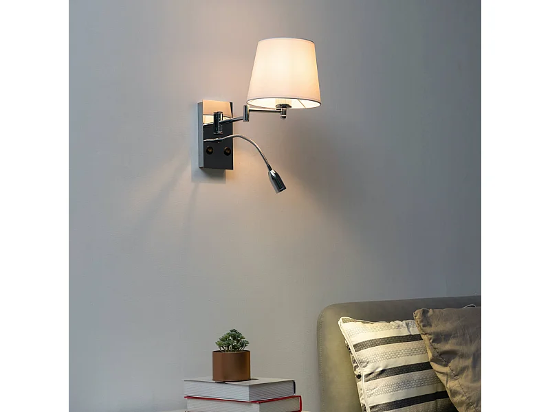 Applique murale liseuse métal chromé et tissu blanc - Aras