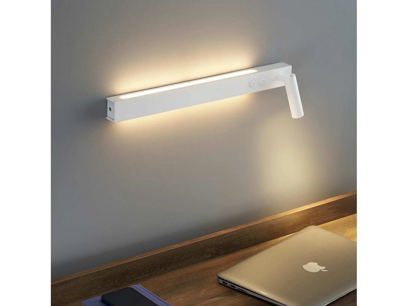 Longue applique murale blanche avec liseuse - Stanli