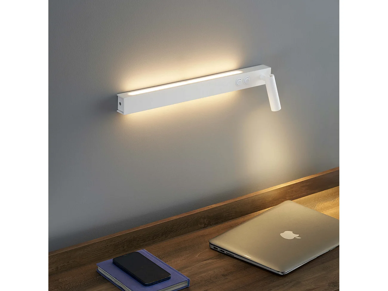 Longue applique murale blanche avec liseuse - Stanli