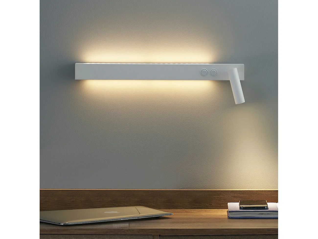 Longue applique murale blanche avec liseuse - Stanli