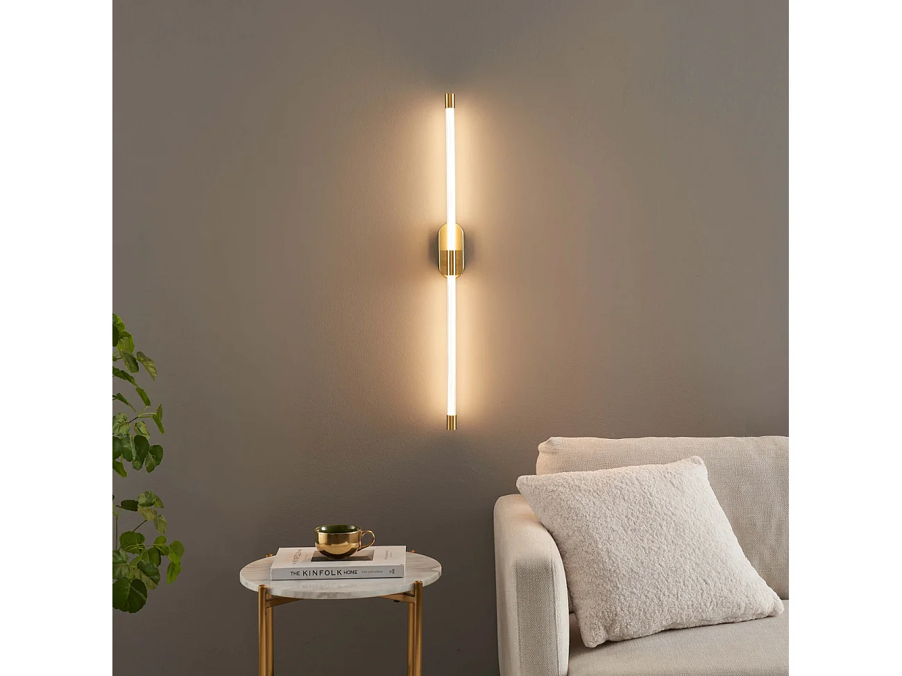 Applique murale longiligne néon LED laiton - Natys