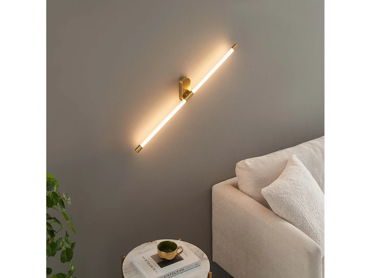 Applique murale longiligne néon LED laiton - Natys