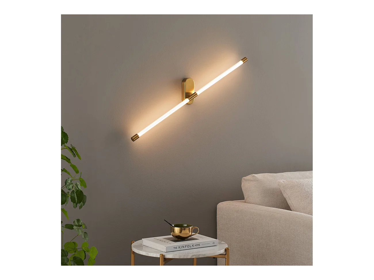 Applique murale longiligne néon LED laiton - Natys