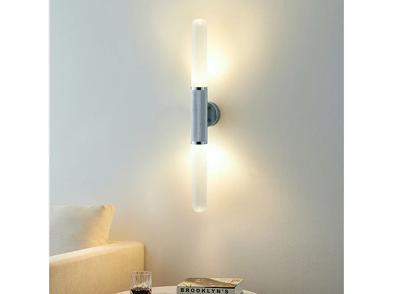Applique tendance argent double éclairage métal et verre - Hita