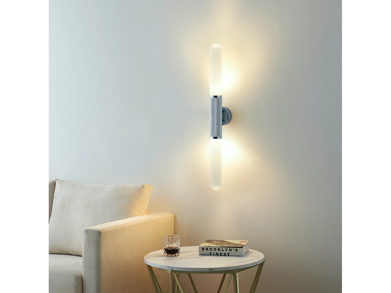 Applique tendance argent double éclairage métal et verre - Hita