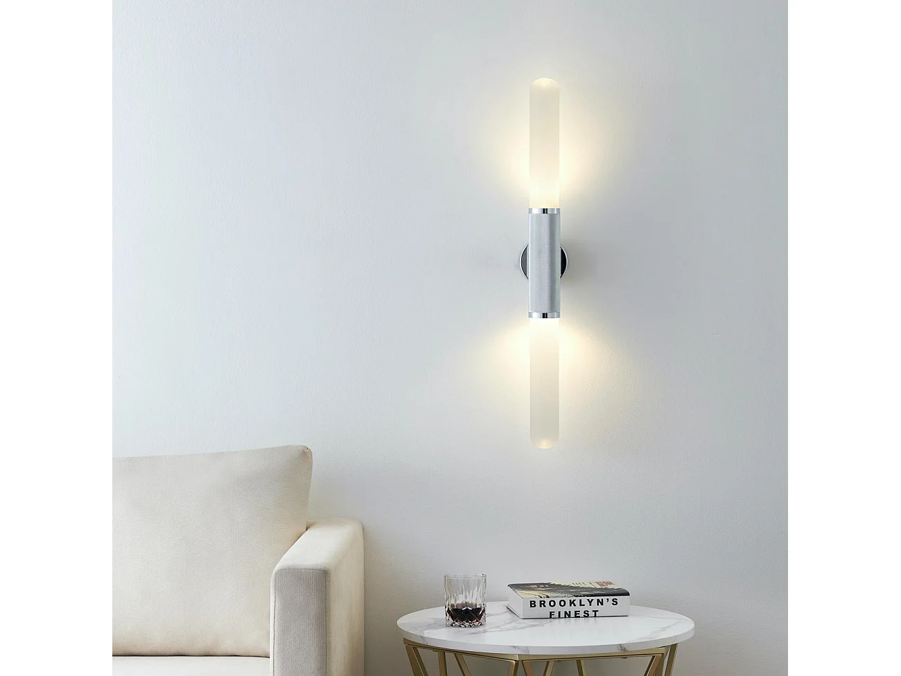 Applique tendance argent double éclairage métal et verre - Hita