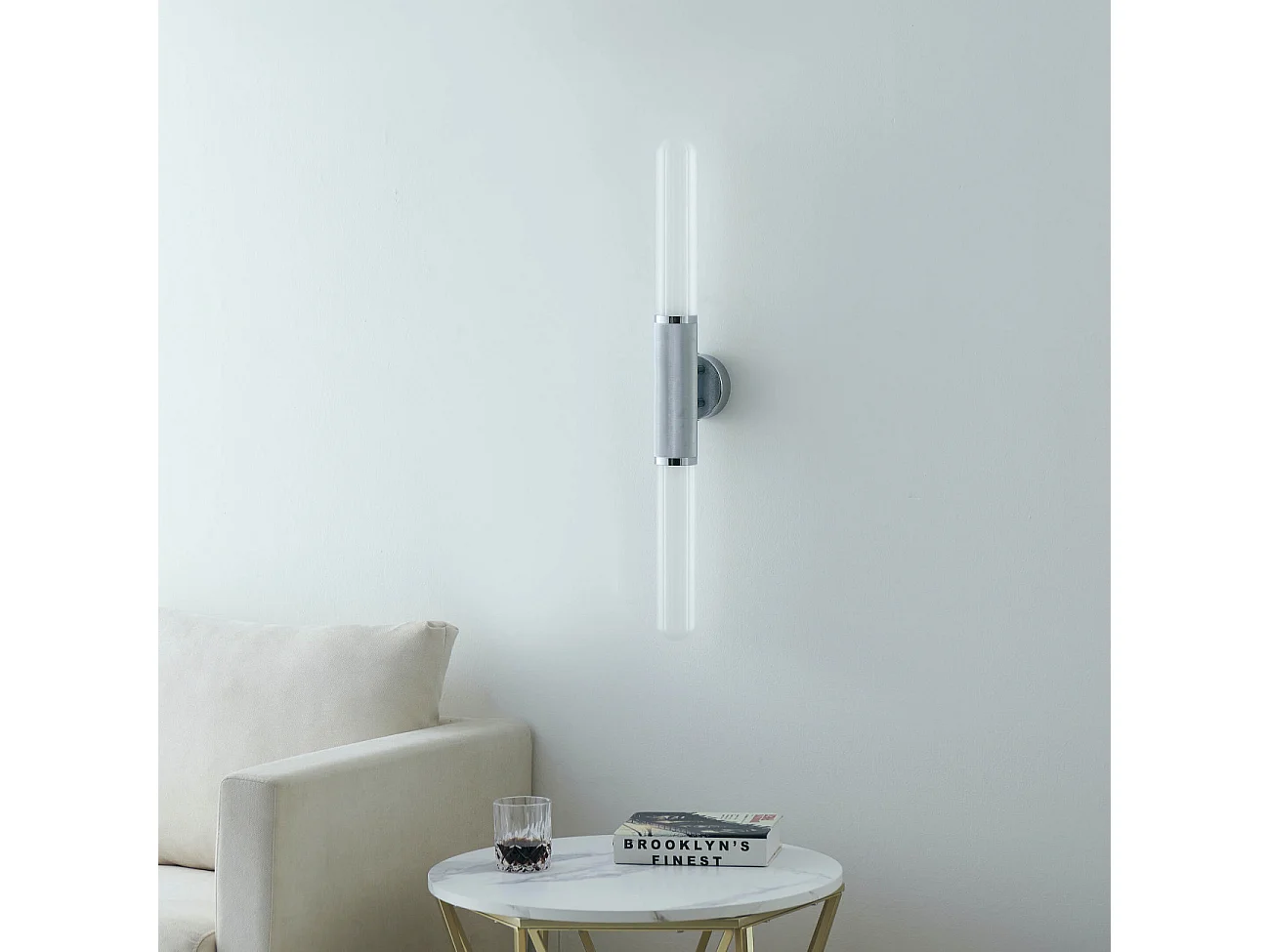 Applique tendance argent double éclairage métal et verre - Hita