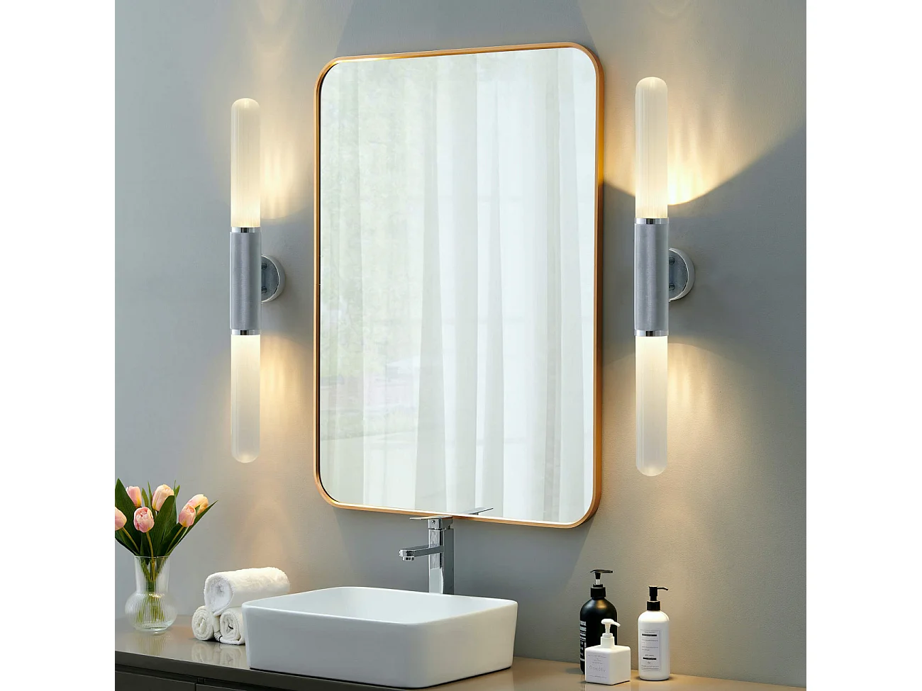 Applique tendance argent double éclairage métal et verre - Hita