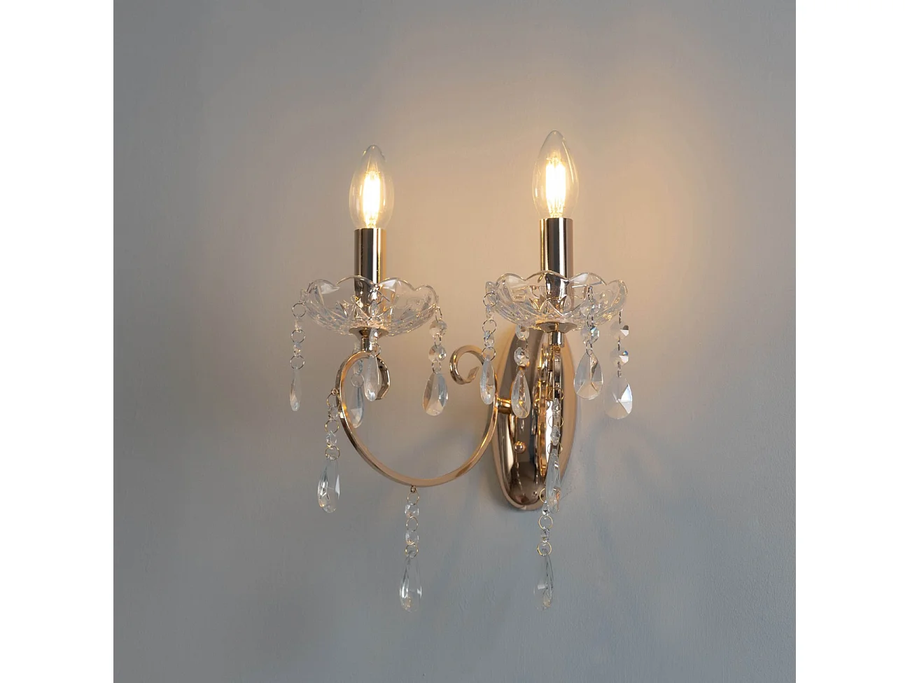 Applique 2 bras cristal baroque pampilles or rose - Pavia