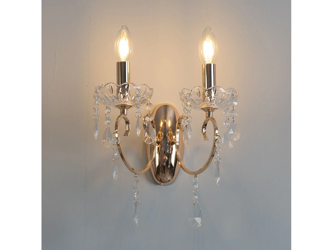 Applique 2 bras cristal baroque pampilles or rose - Pavia