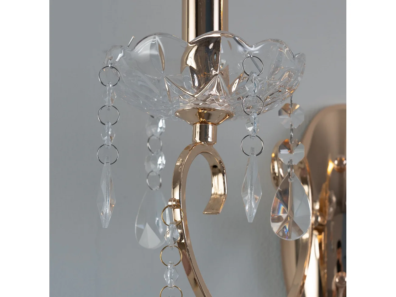 Applique 2 bras cristal baroque pampilles or rose - Pavia