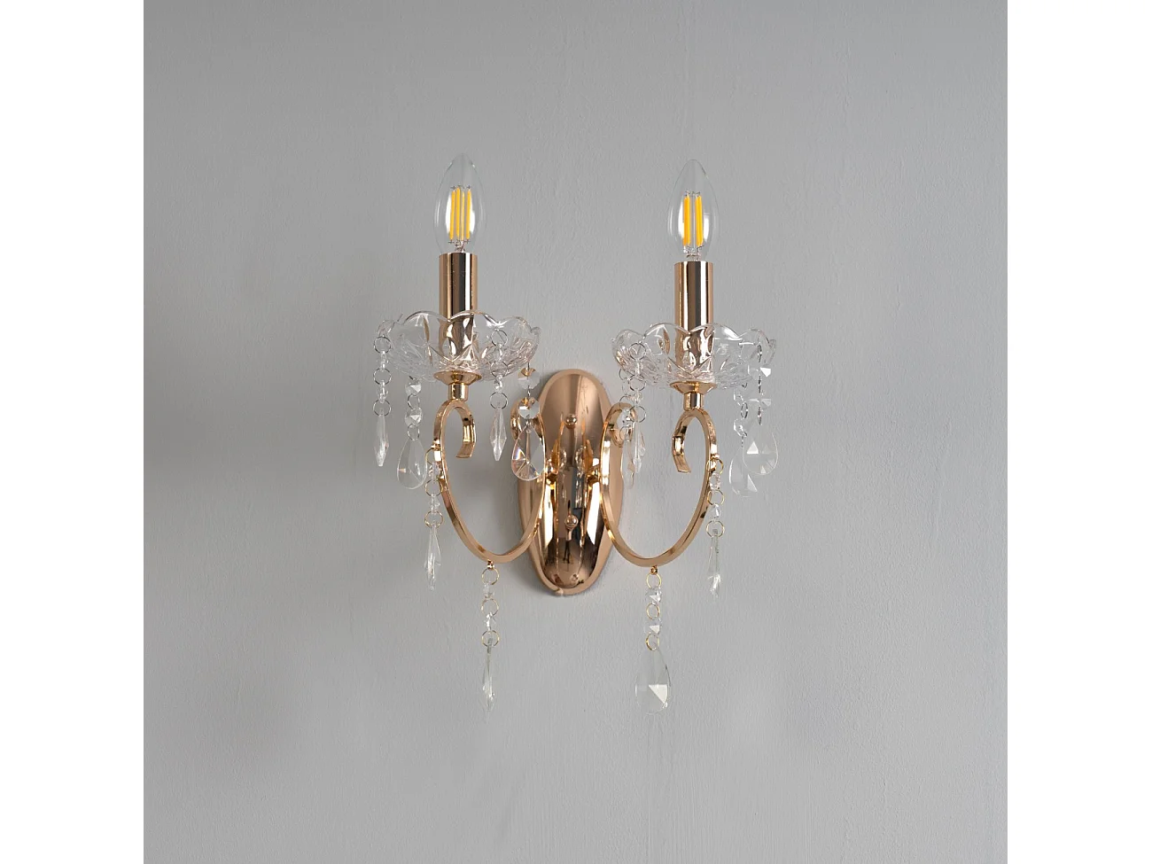 Applique 2 bras cristal baroque pampilles or rose - Pavia