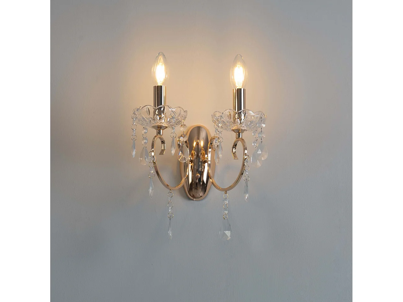 Applique 2 bras cristal baroque pampilles or rose - Pavia