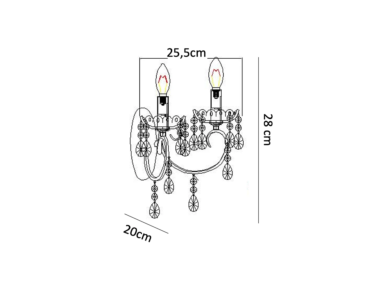 Applique 2 bras cristal baroque pampilles or rose - Pavia