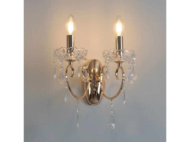 Applique 2 bras cristal baroque pampilles or rose - Pavia