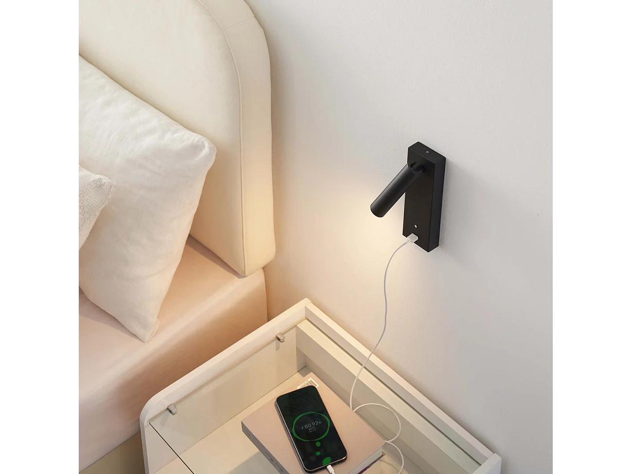 Applique LED liseuse noire avec port USB dimmable - Tofino