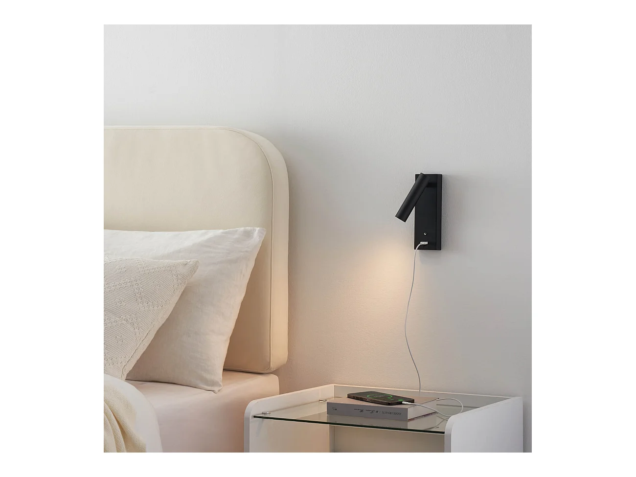 Applique LED liseuse noire avec port USB dimmable - Tofino