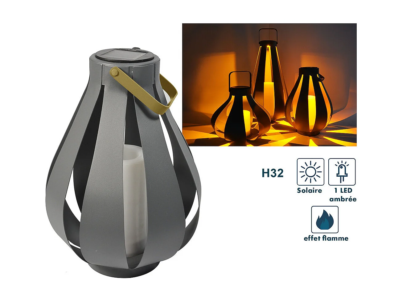 Lanterne solaire Palme h32cm - Orium