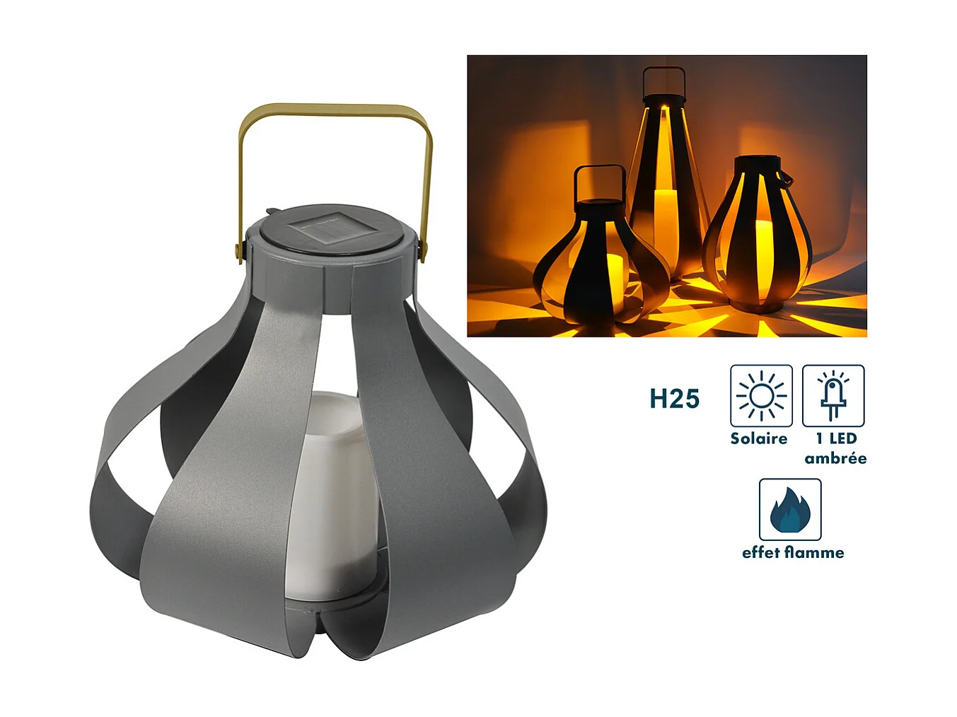 Lanterne solaire Palme h25cm - Orium