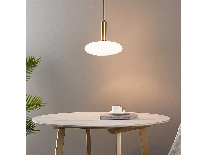 Suspension métal laiton et verre opale - Zinnia