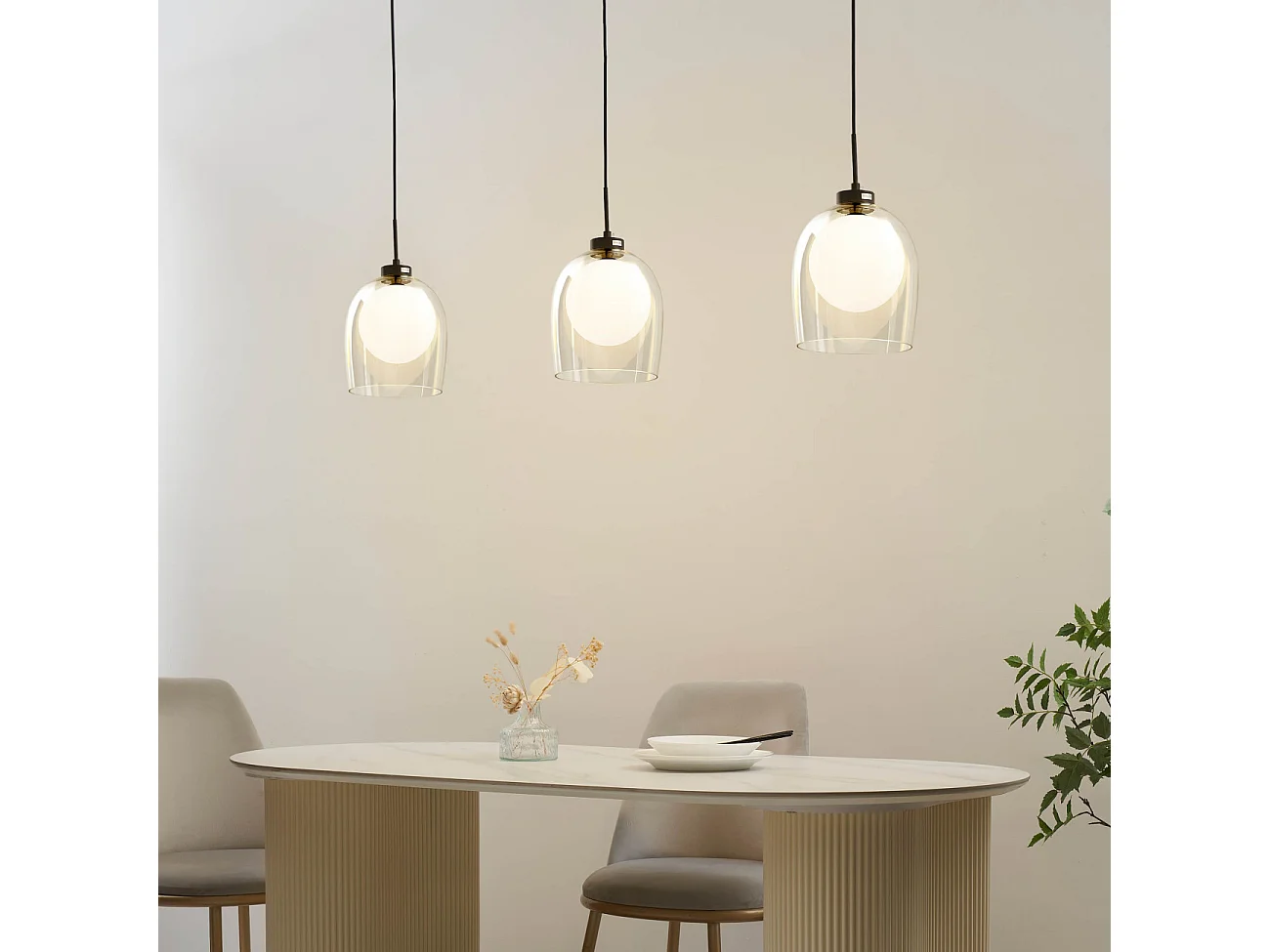 Suspension cloche et boule blanche - Calypso