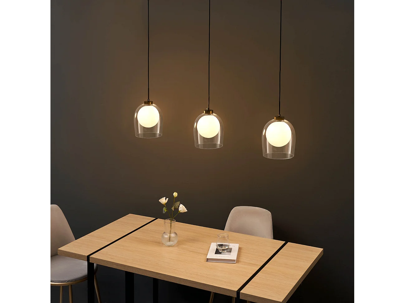 Suspension cloche et boule blanche - Calypso