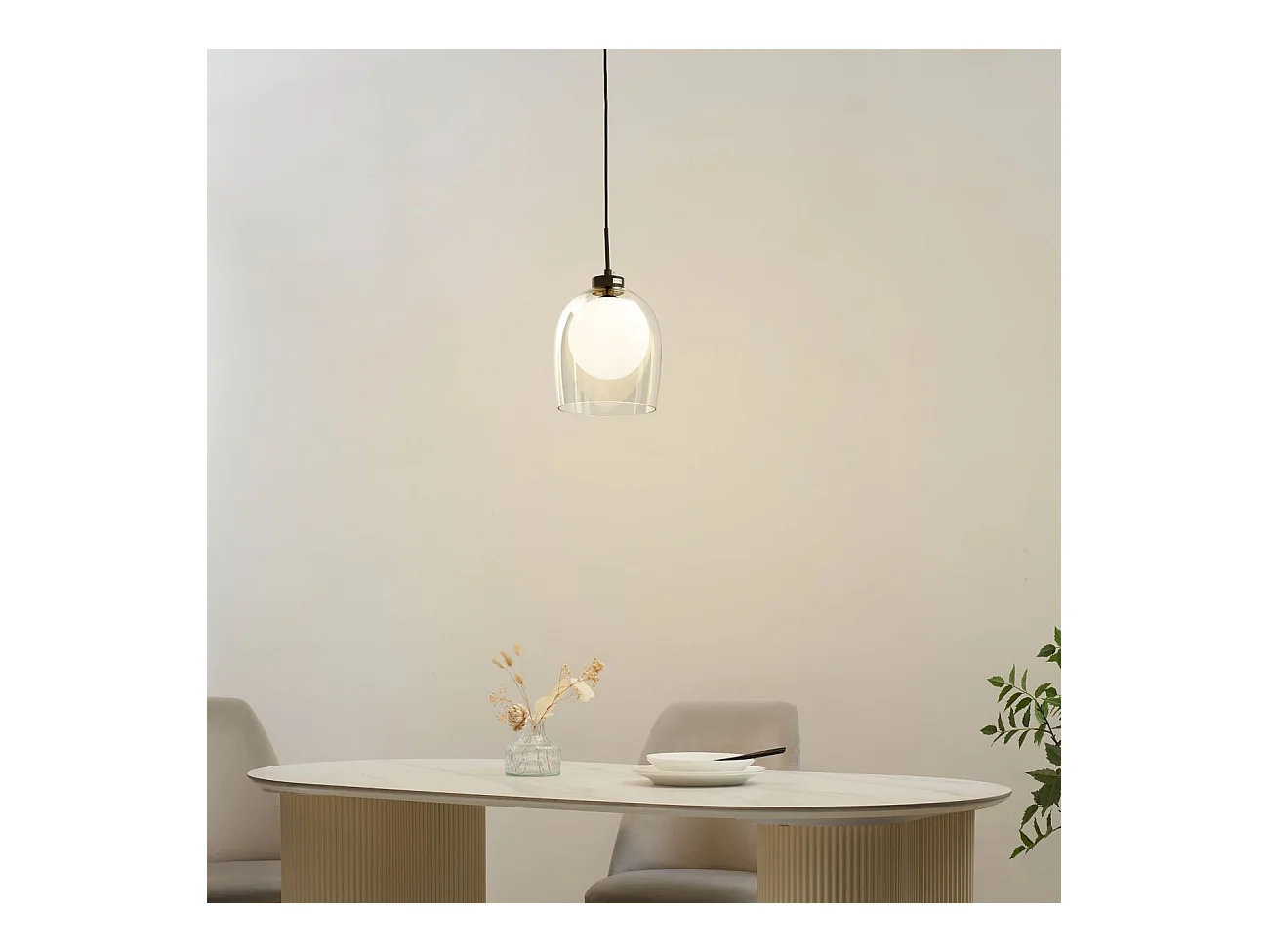Suspension cloche et boule blanche - Calypso