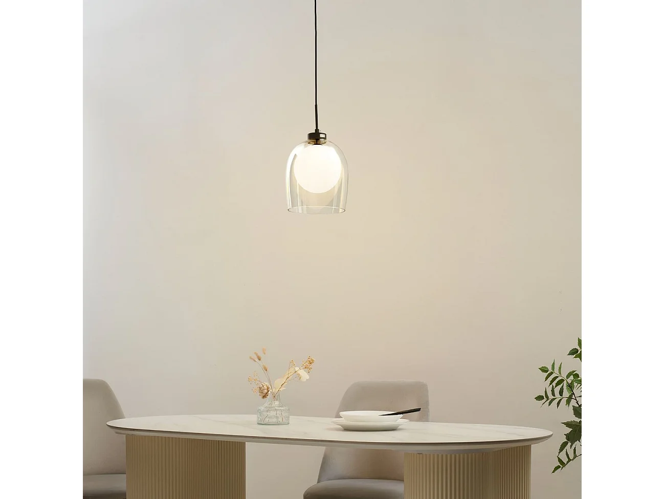 Suspension cloche et boule blanche - Calypso