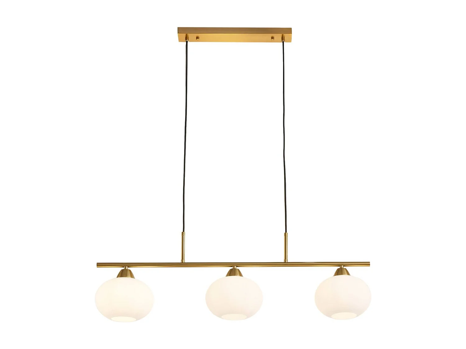 Suspension triple dorée abat-jours en verre blanc - Alcyone