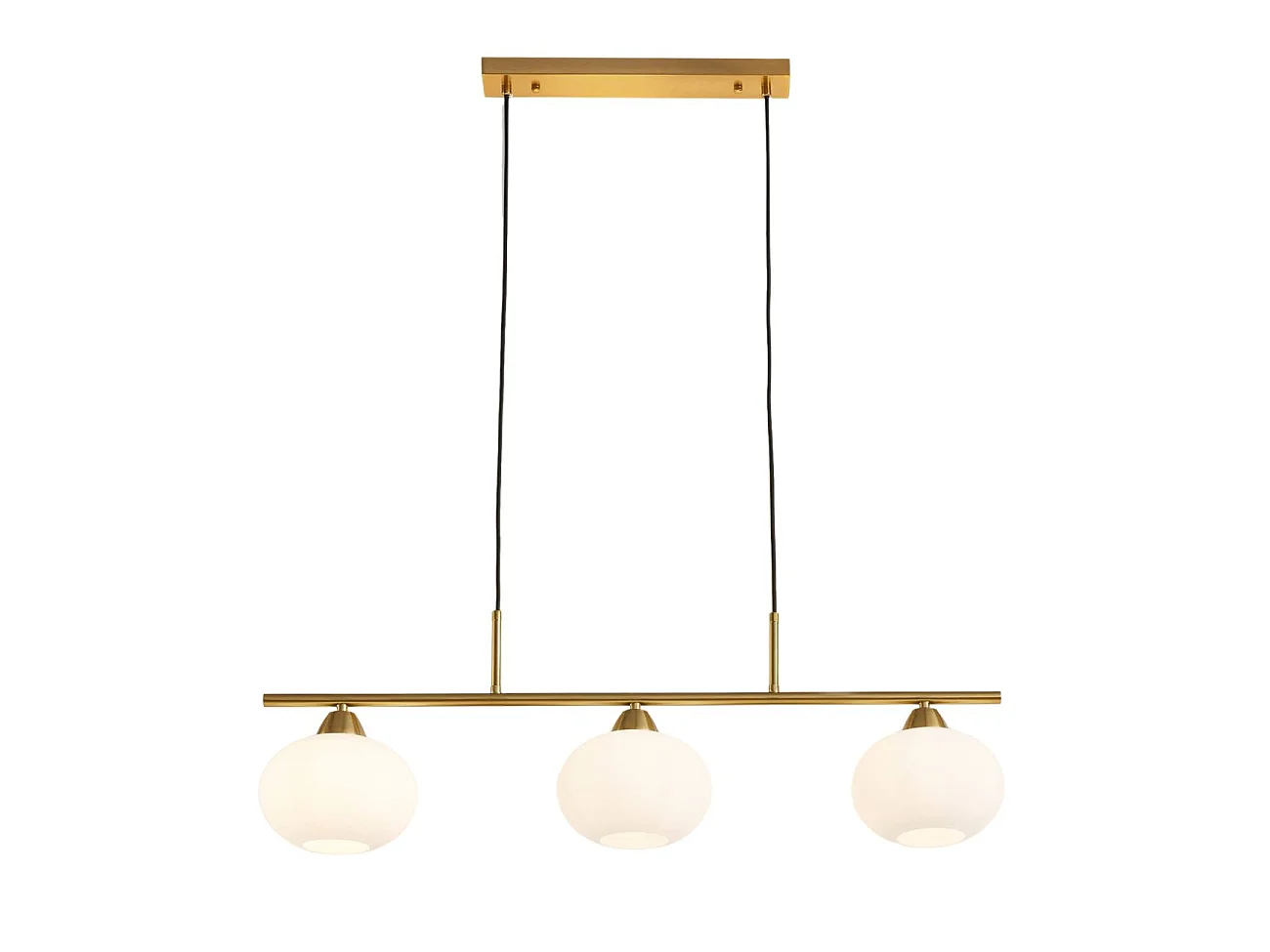 Suspension triple dorée abat-jours en verre blanc - Alcyone
