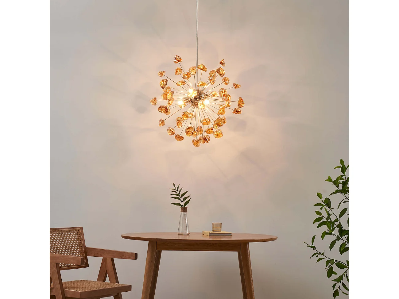 Suspension décorative métal doré et verre ambré - Rimelia