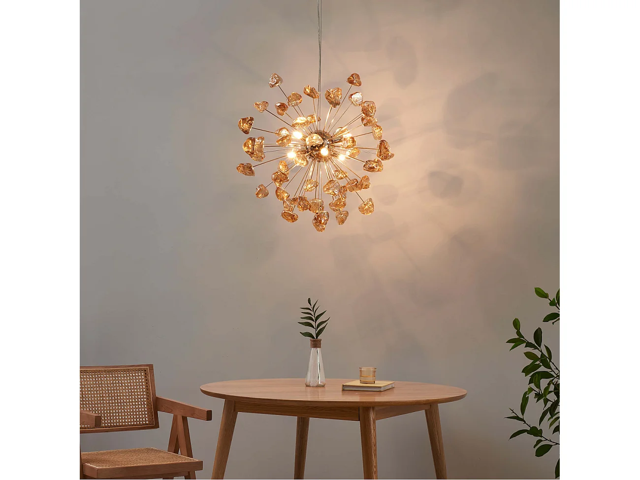 Suspension décorative métal doré et verre ambré - Rimelia