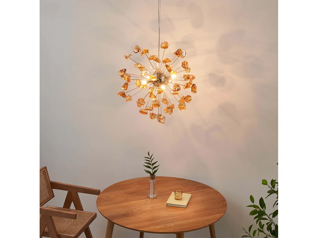 Suspension décorative métal doré et verre ambré - Rimelia