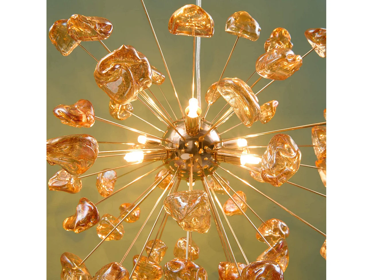 Suspension décorative métal doré et verre ambré - Rimelia