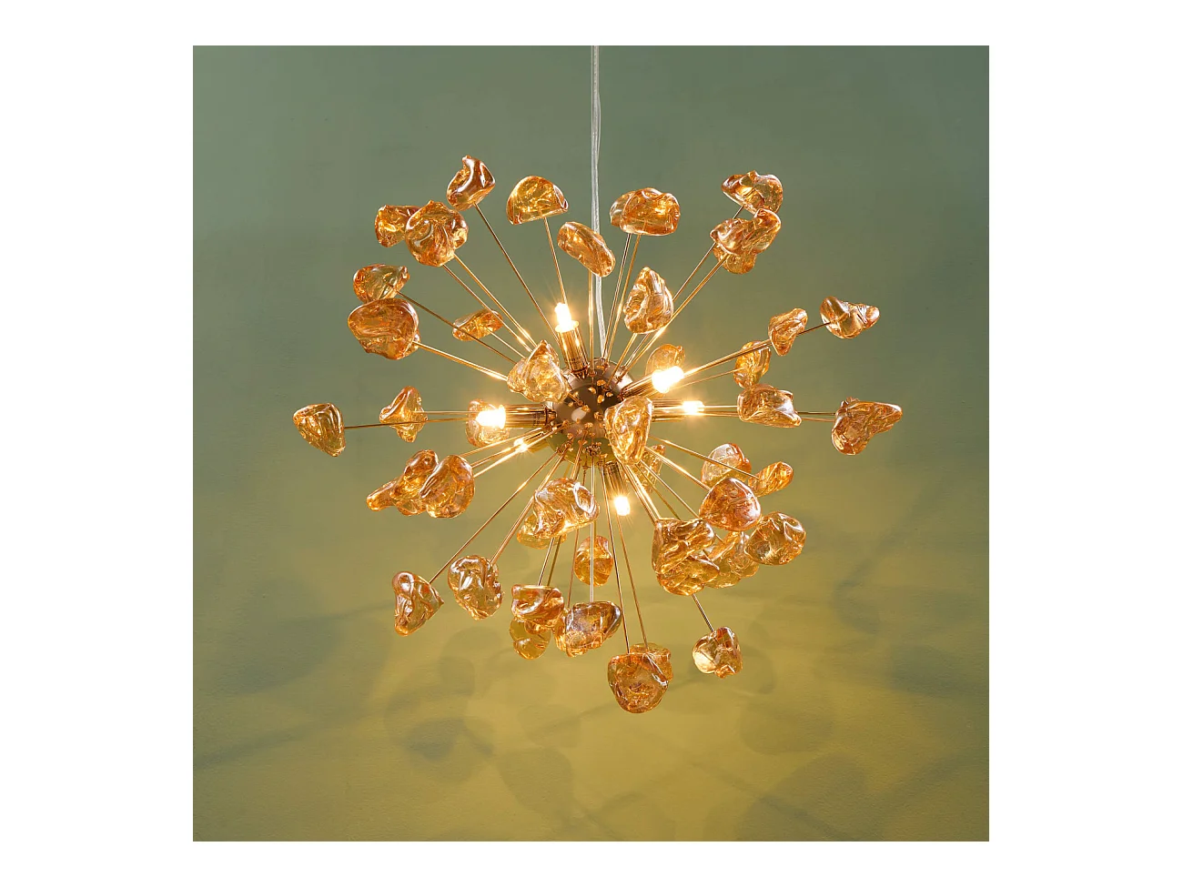 Suspension décorative métal doré et verre ambré - Rimelia