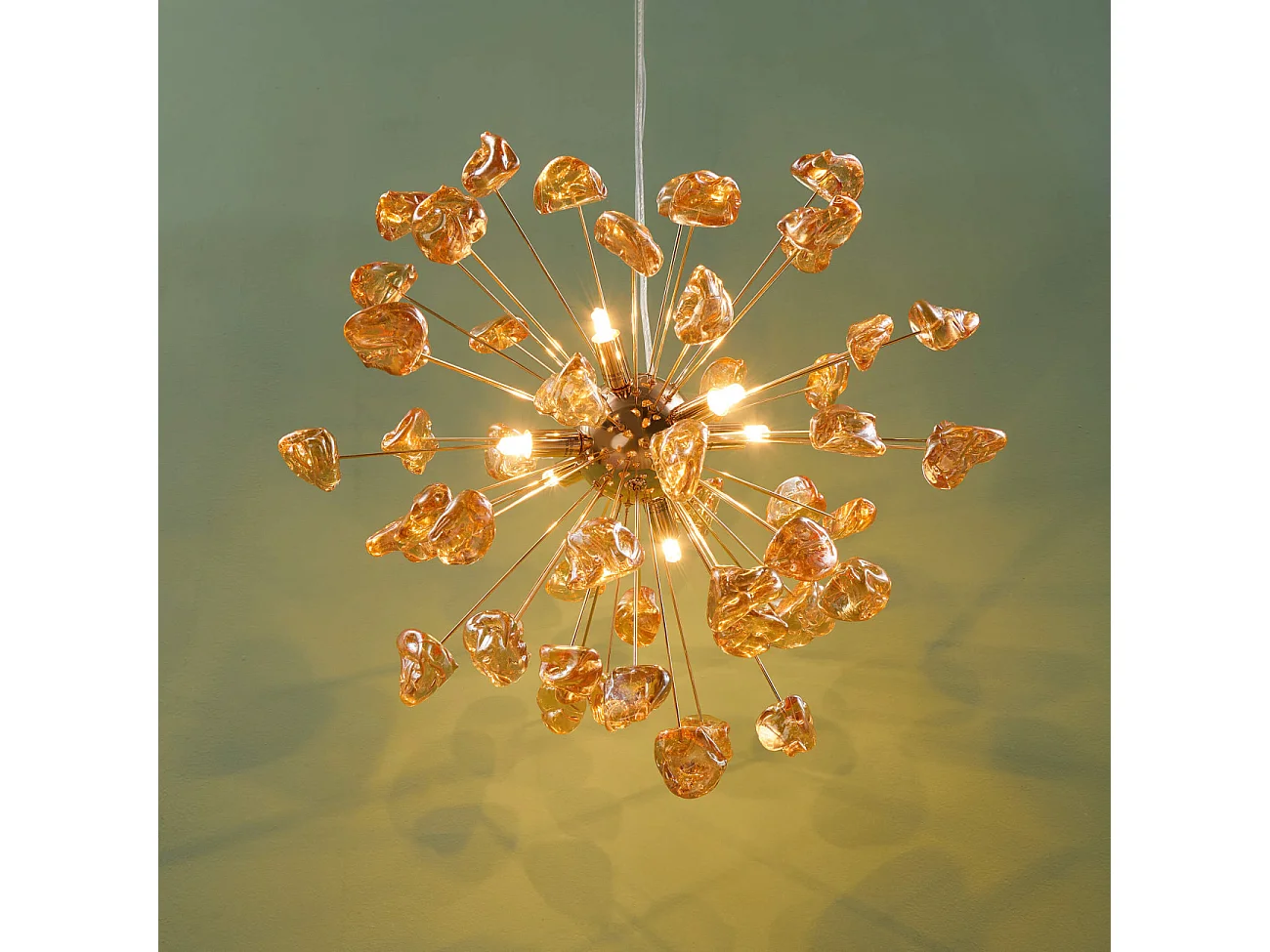 Suspension décorative métal doré et verre ambré - Rimelia