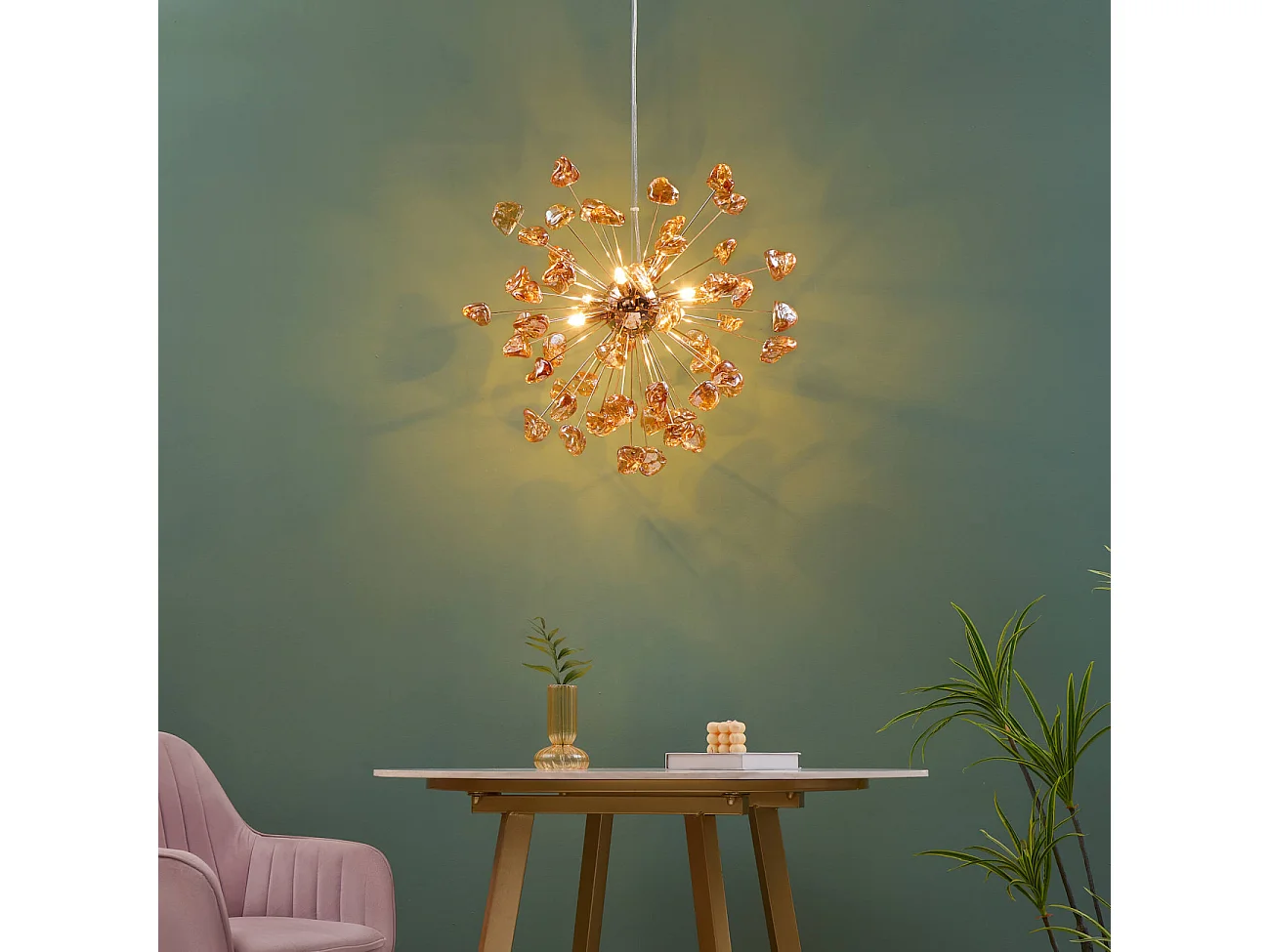 Suspension décorative métal doré et verre ambré - Rimelia