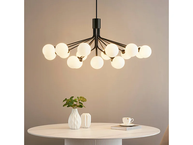 Grande suspension élégante noire à 18 boules - Audrey