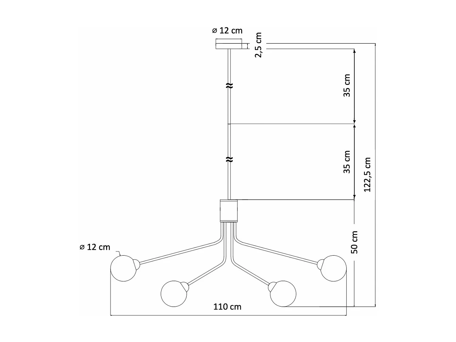 Grande suspension élégante noire à 18 boules - Audrey