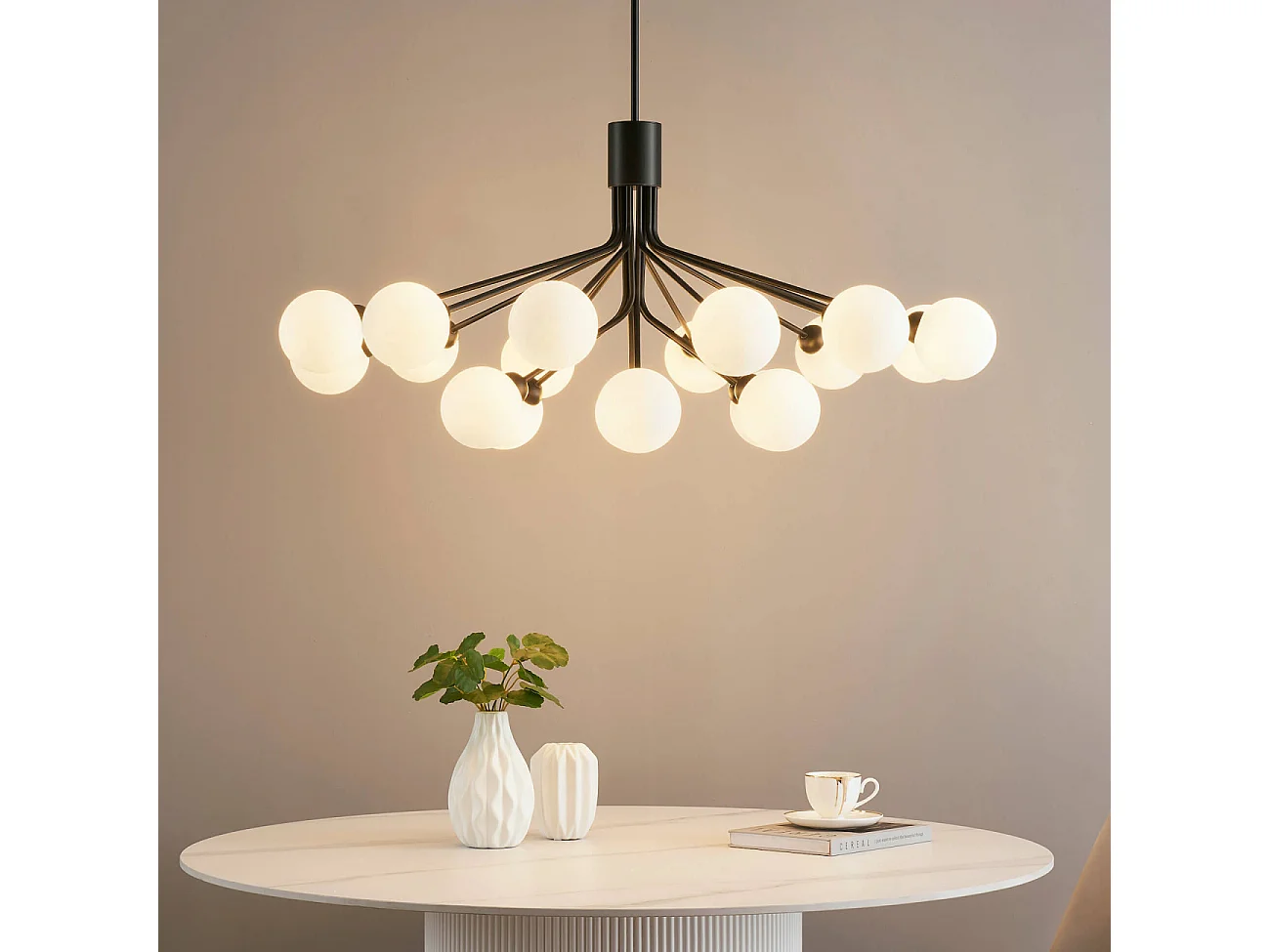 Grande suspension élégante noire à 18 boules - Audrey