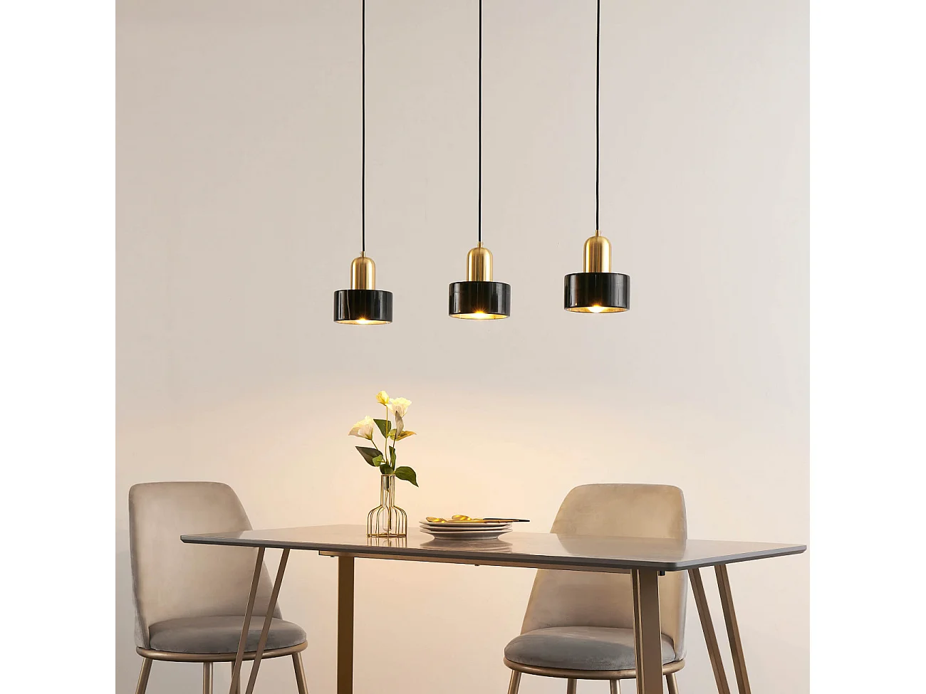 Suspension cylindrique marbre noir et métal doré - Meryl