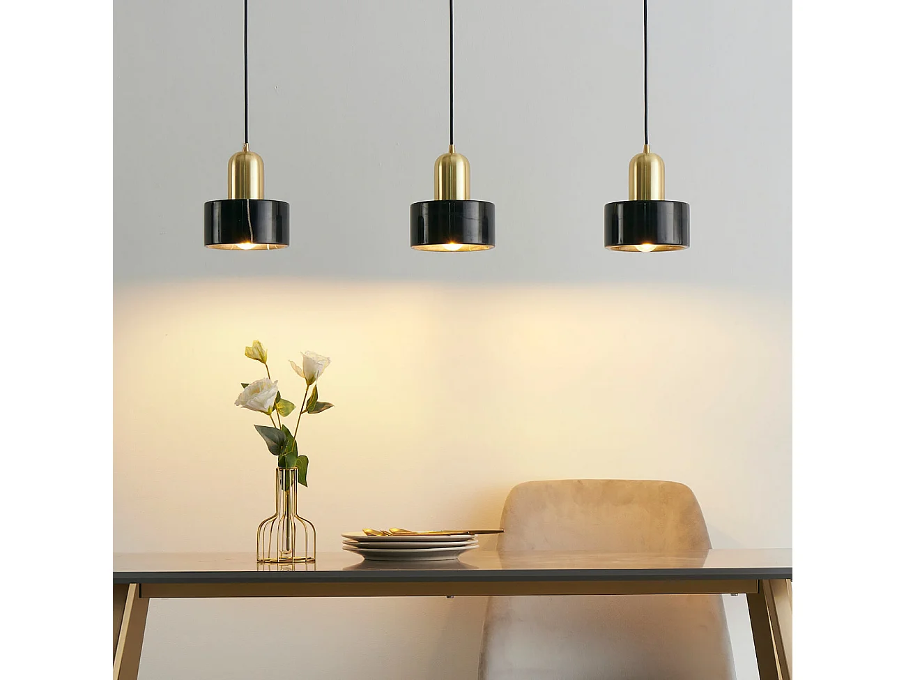 Suspension cylindrique marbre noir et métal doré - Meryl