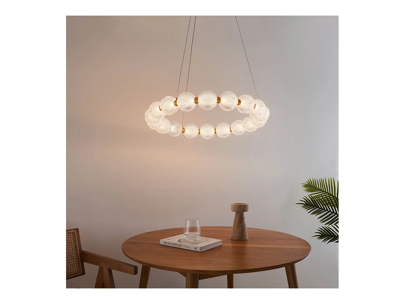 Suspension LED dorée multi sphères transparentes 57 cm - Roseli