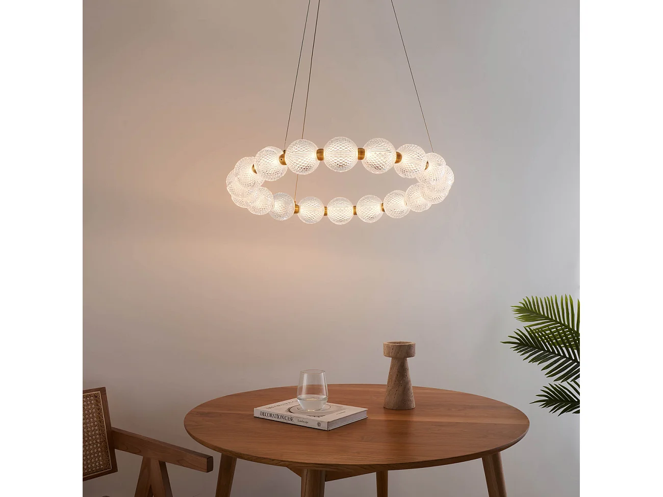 Suspension LED dorée multi sphères transparentes 57 cm - Roseli