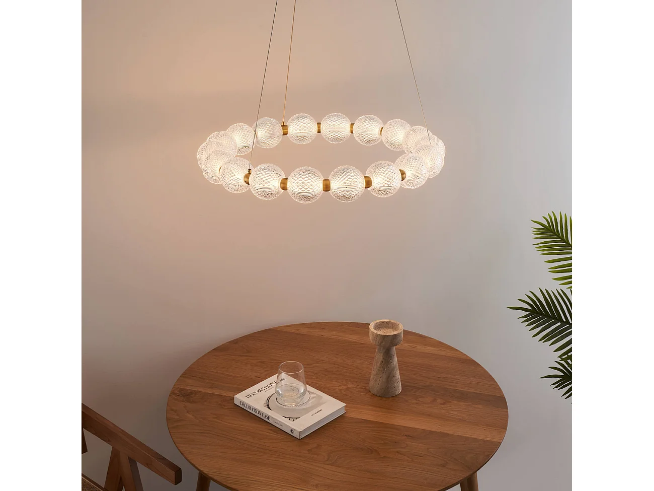 Suspension LED dorée multi sphères transparentes 57 cm - Roseli