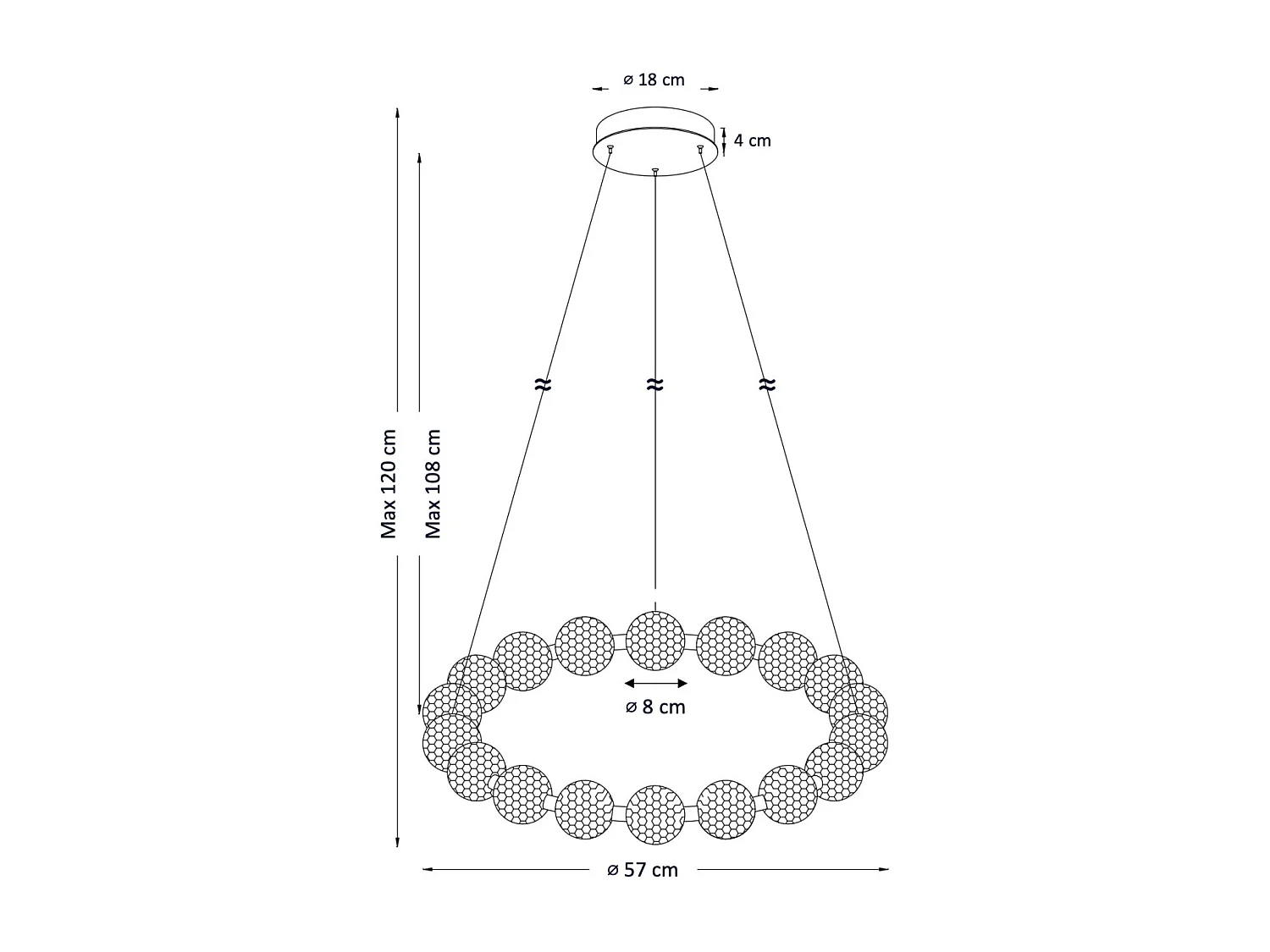 Suspension LED dorée multi sphères transparentes 57 cm - Roseli